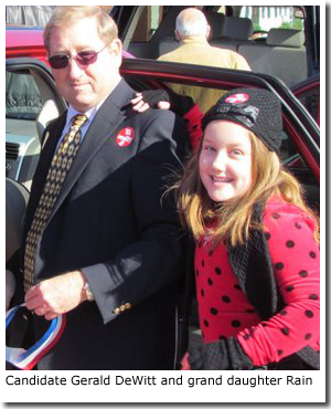 Candidate Gerald DeWitt and grand daughter Rain